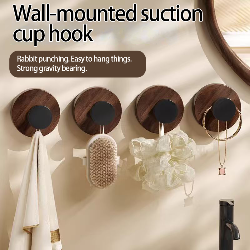 Wooden suction cup knob hook, household, no trace,Rotational use